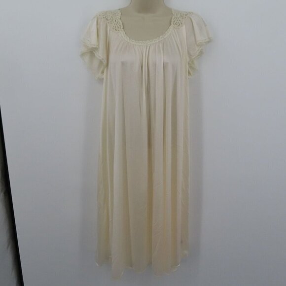 Miss Elaine Women Small Ivory Lace Trim Nightgown Dress Vintage Union Made USA - Picture 10 of 11